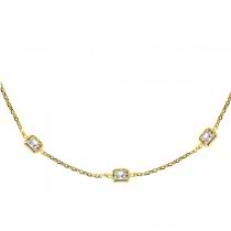 Asscher-Cut Fancy Diamond Station Necklace 14k Yellow Gold 4.00ct