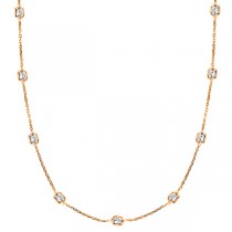 Cushion-Cut Fancy Diamond Station Necklace 14k Rose Gold 4.00ct
