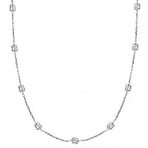 Cushion-Cut Fancy Diamond Station Necklace 14k White Gold 4.00ct