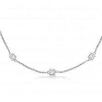 Princess-Cut Diamond Station Necklace 14k White Gold (4.00ct)