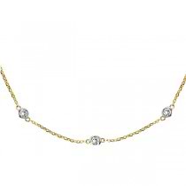 Moissanite Station Necklace Bezel-Set in 14k Two Tone Gold (1.50 ctw)