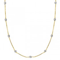 Moissanite Station Necklace Bezel-Set in 14k Two Tone Gold (2.00 ctw)