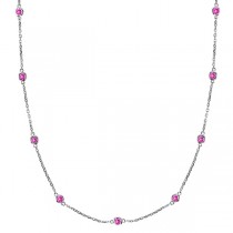 Pink Sapphires Gemstones by The Yard Necklace 14k White Gold 1.25ct