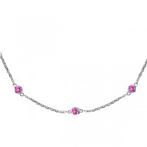 Pink Sapphires Gemstones by The Yard Necklace 14k White Gold 1.25ct