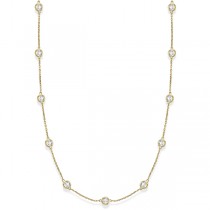 36 inch Long Lab Grown Diamond Station Necklace Strand 14k Yellow Gold (3.00ct)
