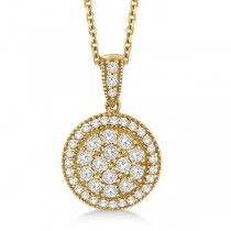Vintage Circle Diamond Pendant Necklace 14k Yellow Gold (1.30ct)