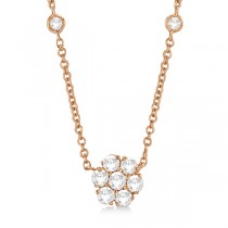 Flower Pendant Diamond Station Necklace 14k Rose Gold (1.00ct)
