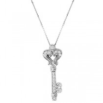 Diamond Fleur De Lis Key Pendant Necklace in 14k White Gold (0.25ct)