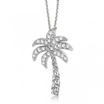 Palm Tree Shaped Diamond Pendant Necklace 18k White Gold (0.25ct)