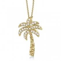 Palm Tree Shaped Diamond Pendant Necklace 14k Yellow Gold (0.25ct)