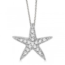 Starfish Shaped Diamond Pendant Necklace 14k White Gold (0.20ct)