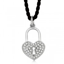 Diamond Puffed Heart Lock Pendant Necklace 14k White Gold (0.35ct)