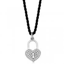 Diamond Puffed Heart Lock Pendant Necklace 14k White Gold (0.35ct)