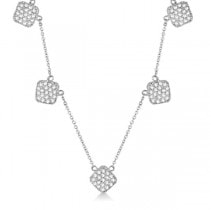 Pave-Set Square Station Diamond Necklace 14k White Gold (1.00ct)