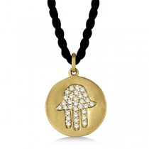 Hamsa Disc Shaped Diamond Pendant Necklace 14k Yellow Gold (0.30ct)