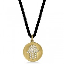 Hamsa Disc Shaped Diamond Pendant Necklace 14k Yellow Gold (0.30ct)