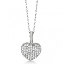 Puffed Heart Shaped Diamond Pendant Necklace 14k White Gold (1.55ct)