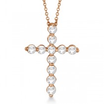 Diamond Cross Pendant Necklace in 18k Rose Gold (1.01ct)