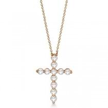 Diamond Cross Pendant Necklace in 18k Rose Gold (1.01ct)