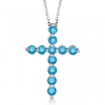Fancy Blue Diamond Cross Pendant Necklace 14k White Gold (1.01ct)