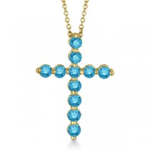 Fancy Blue Diamond Cross Pendant Necklace 14k Yellow Gold (1.01ct)
