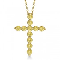 Fancy Yellow Diamond Cross Pendant Necklace 14k Yellow Gold (1.01ct)