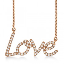 "Love" Diamond Pendant Necklace 14k Rose Gold (0.50ct)
