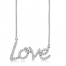 "Love" Diamond Pendant Necklace 14k White Gold (0.50ct)