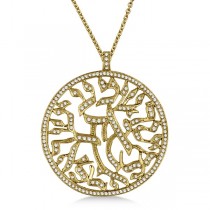 Shema Israel Jewish Diamond Pendant Necklace 14k Yellow Gold (1.55ct)