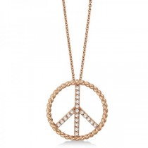 Diamond Peace Sign Swirl Pendant Necklace 14k Rose Gold (0.25ct)