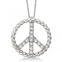 Diamond Peace Sign Swirl Pendant Necklace 14k White Gold (0.15ct)