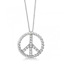 Diamond Peace Sign Swirl Pendant Necklace 14k White Gold (0.15ct)