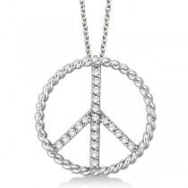 Diamond Peace Sign Swirl Pendant Necklace 14k White Gold (0.25ct)