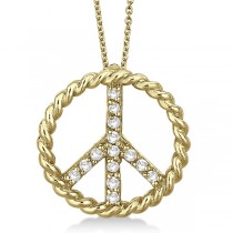Diamond Peace Sign Swirl Pendant Necklace 14k Yellow Gold (0.15ct)