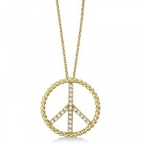 Diamond Peace Sign Swirl Pendant Necklace 14k Yellow Gold (0.25ct)