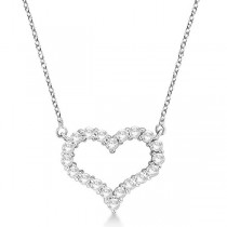 Open Heart Diamond Pendant Necklace 14k White Gold (1.50ct)