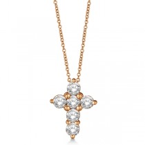 Prong Set Round Diamond Cross Pendant Necklace 14k Rose Gold (1.05ct)