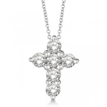 Prong Set Round Diamond Cross Pendant Necklace 14k White Gold (1.05ct)
