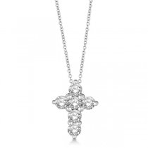 Prong Set Round Diamond Cross Pendant Necklace 14k White Gold (1.05ct)