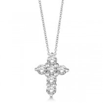 Prong Set Round Diamond Cross Pendant Necklace 14k White Gold (1.30ct)
