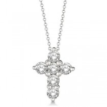 Prong Set Round Diamond Cross Pendant Necklace 14k White Gold (1.50ct)