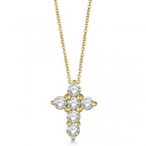 Prong Set Round Diamond Cross Pendant Necklace 14k Yellow Gold (1.05ct)