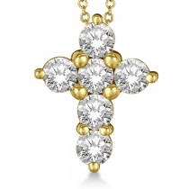 Prong Set Round Diamond Cross Pendant Necklace 14k Yellow Gold (2.05ct)