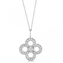Four Leaf Clover Diamond Pendant Necklace 14K White Gold (0.37ct)