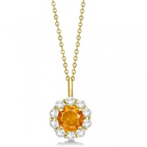 Halo Diamond and Citrine Lady Di Pendant Necklace 14K Yellow Gold (1.69ct)