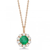 Halo Diamond and Emerald Lady Di Pendant Necklace 18k Rose Gold (1.69ct)