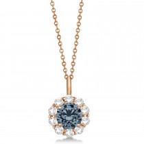 Halo Diamond and Gray Spinel Lady Di Pendant Necklace 14K Rose Gold (1.69ct)