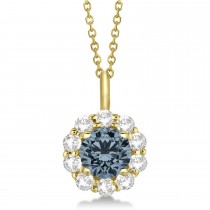 Halo Diamond and Gray Spinel Lady Di Pendant Necklace 14K Yellow Gold (1.69ct)