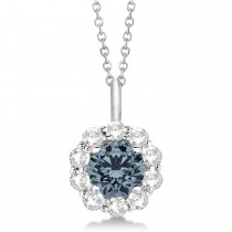 Halo Diamond and Gray Spinel Lady Di Pendant Necklace 18k White Gold (1.69ct)