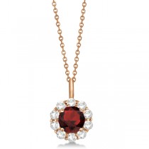 Halo Diamond and Garnet Lady Di Pendant Necklace 18k Rose Gold (1.69ct)